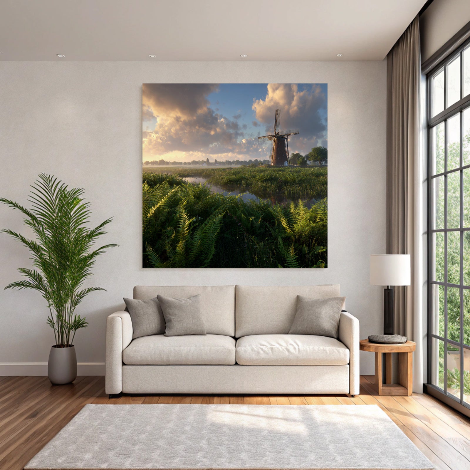 Friedliche Landschaft Mit Windmühle Und Gewasser
