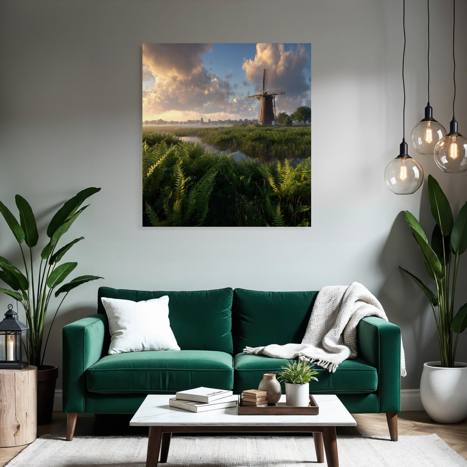 Friedliche Landschaft Mit Windmühle Und Gewasser