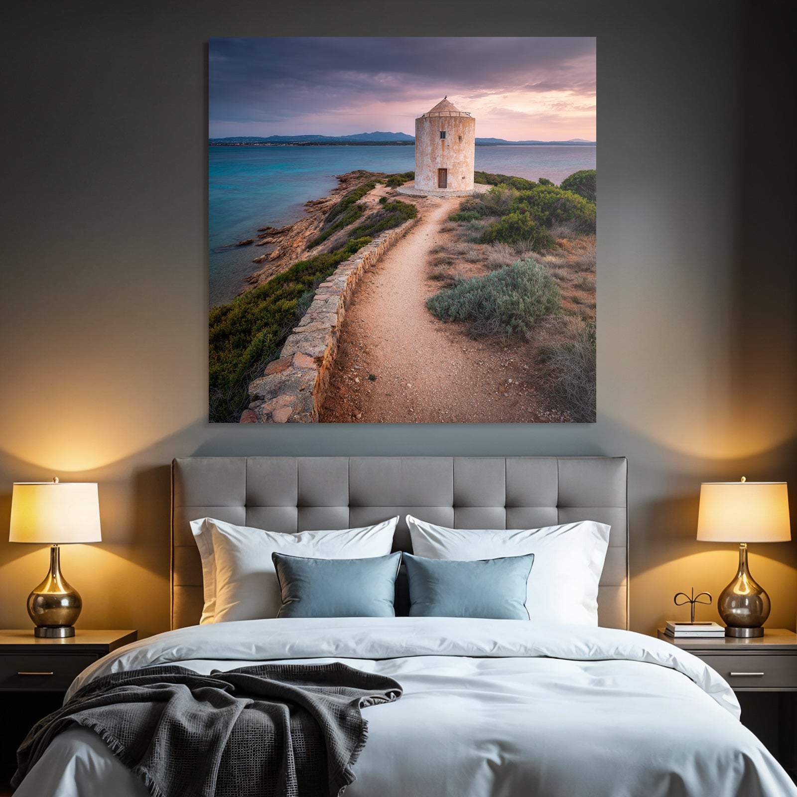 K C3 BCstenlandschaft Mit Alleinstehendem Windrad Und Meer