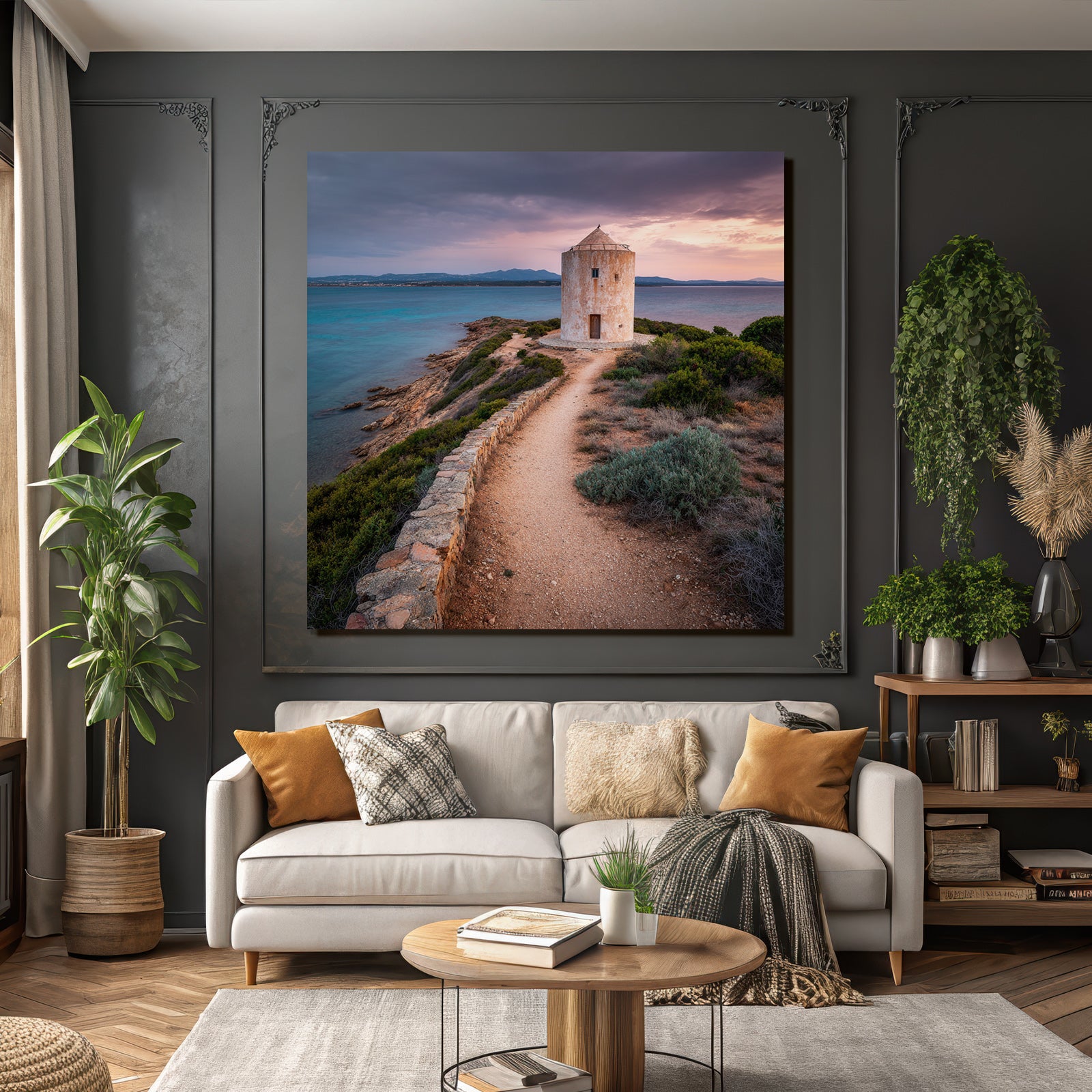 K C3 BCstenlandschaft Mit Alleinstehendem Windrad Und Meer