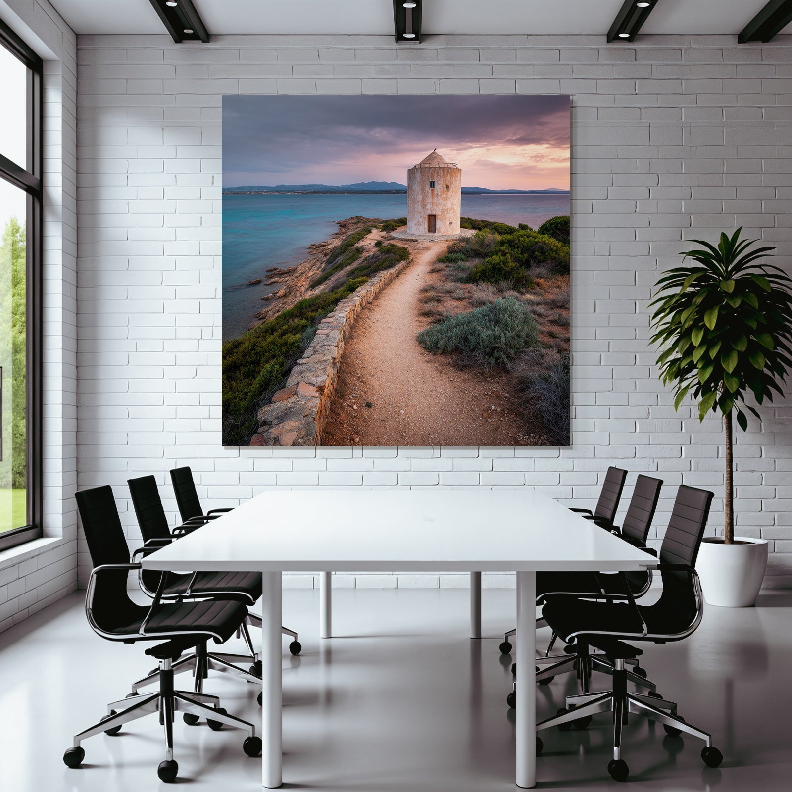 K C3 BCstenlandschaft Mit Alleinstehendem Windrad Und Meer