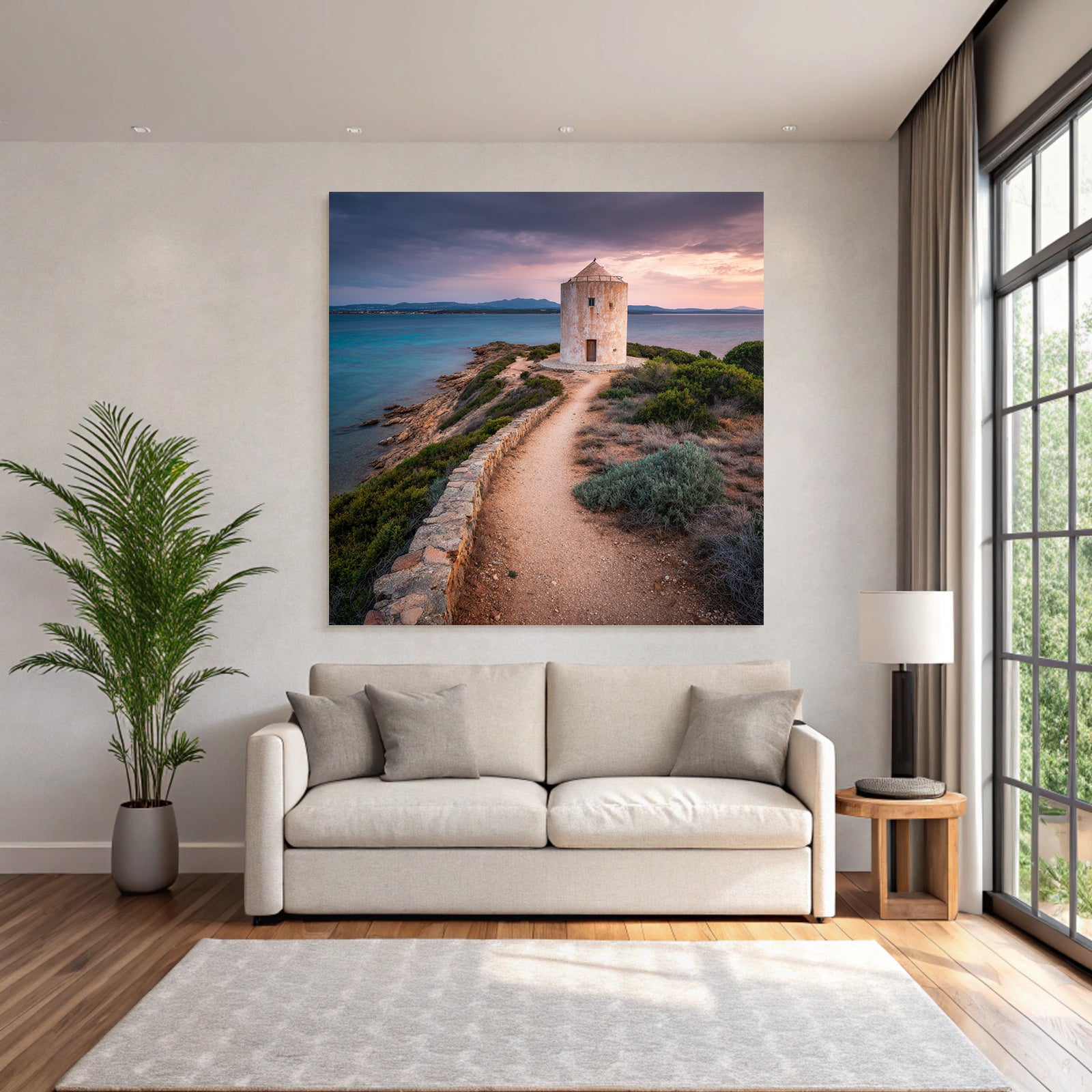 K C3 BCstenlandschaft Mit Alleinstehendem Windrad Und Meer