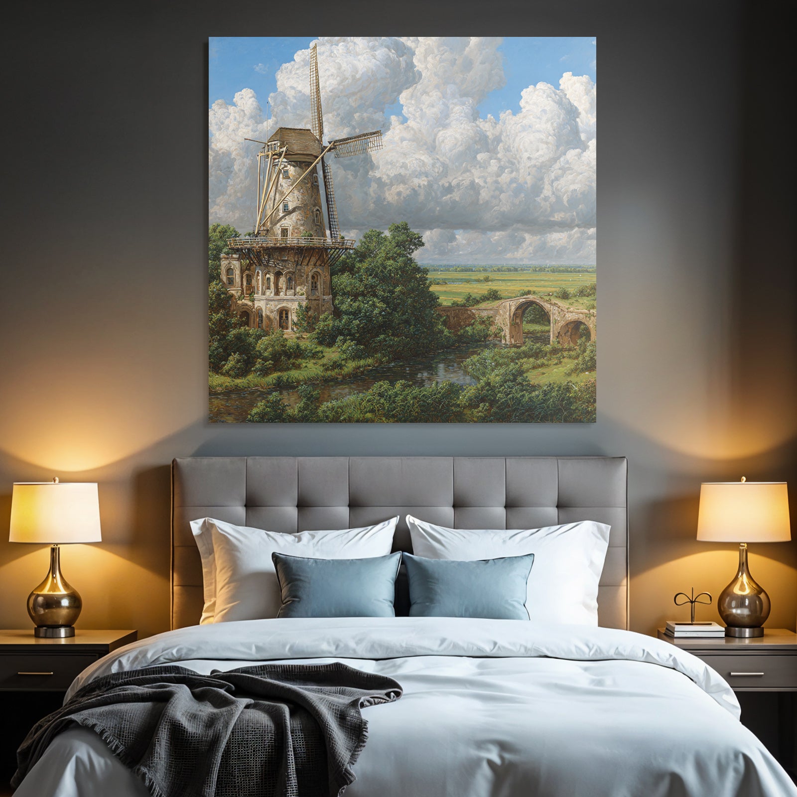 Malerische Landschaft Mit Windmühle Und Fluss