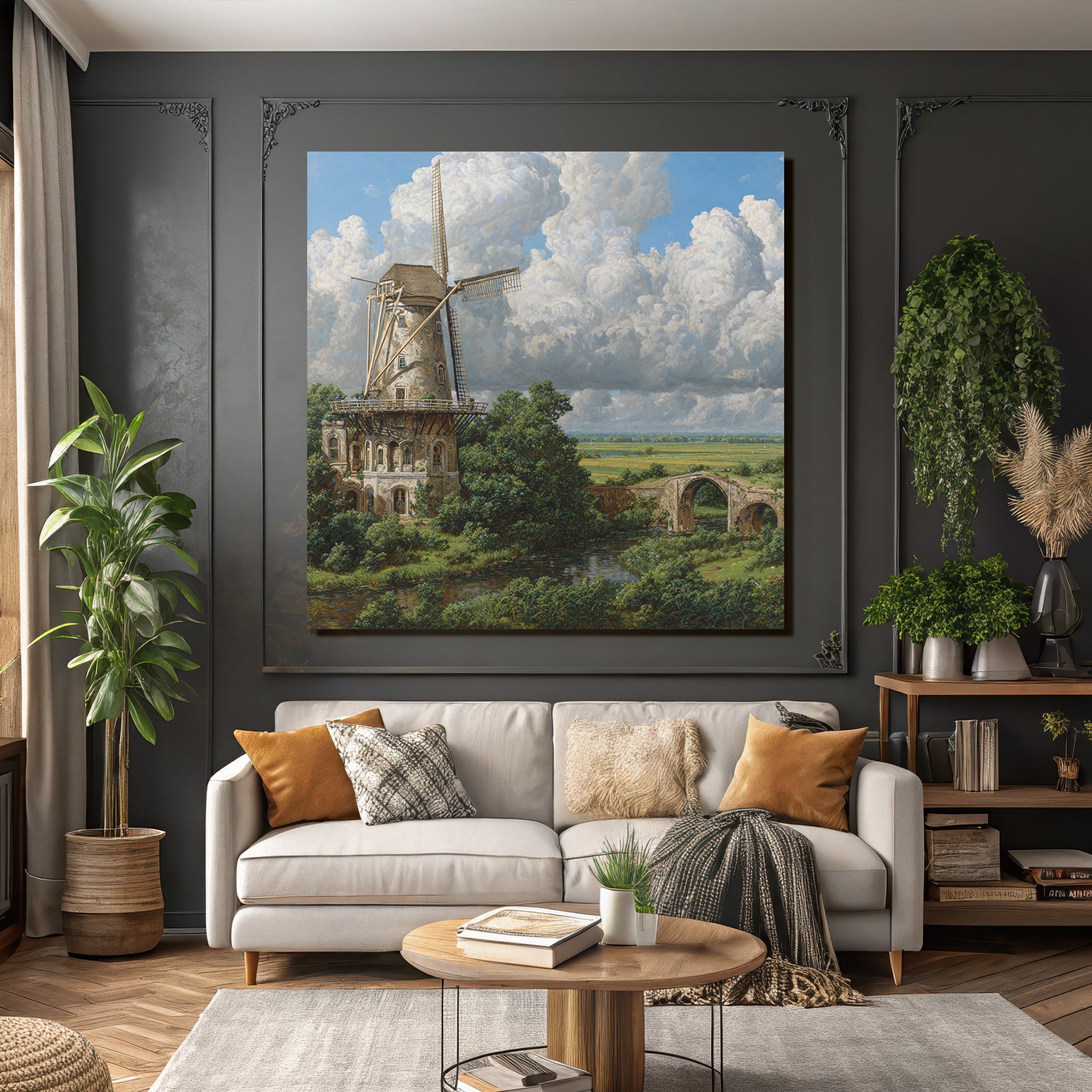 Malerische Landschaft Mit Windmühle Und Fluss
