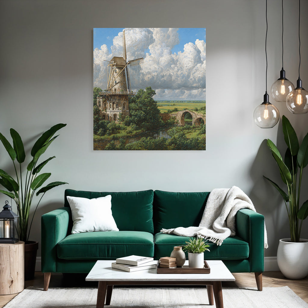 Malerische Landschaft Mit Windmühle Und Fluss