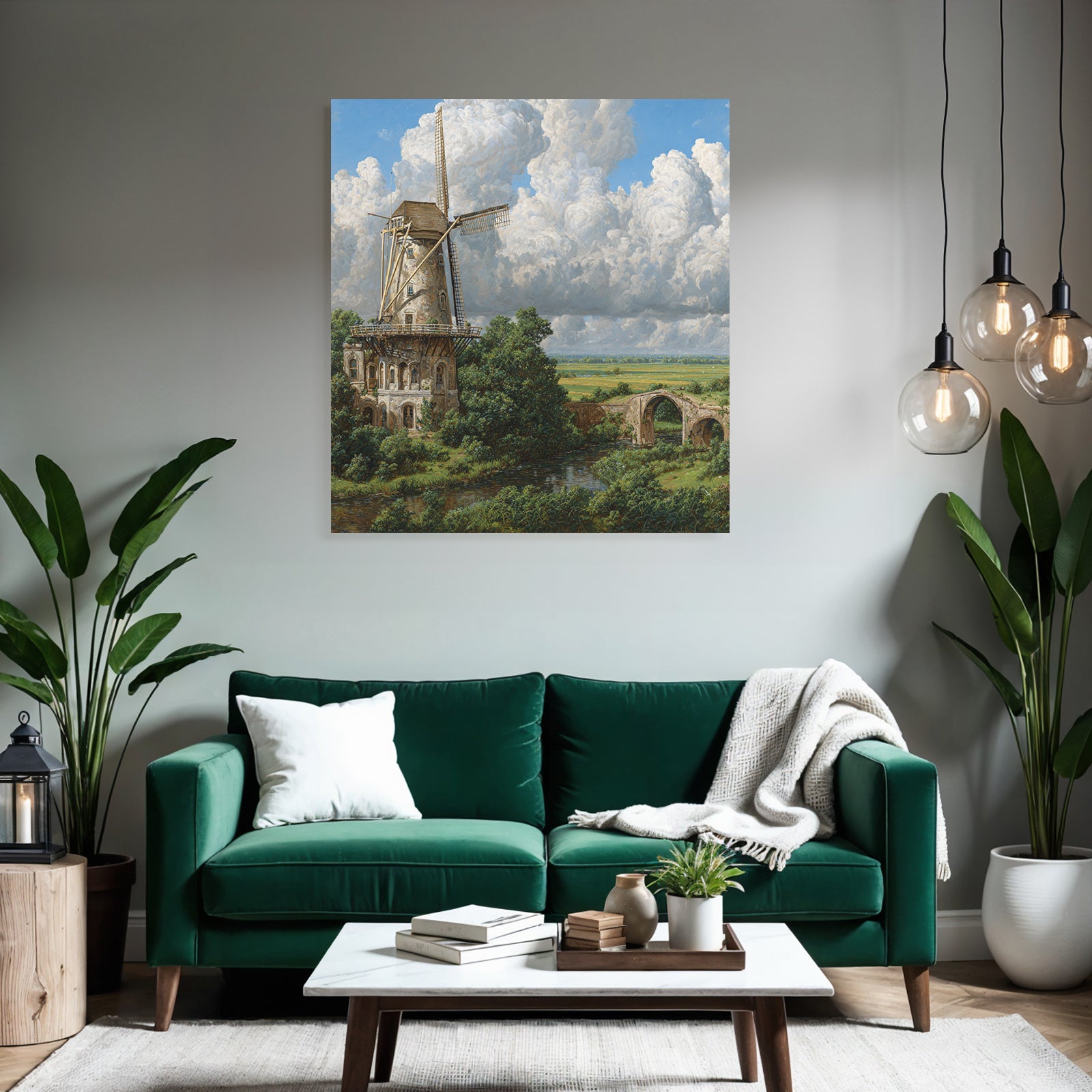 Malerische Landschaft Mit Windmühle Und Fluss