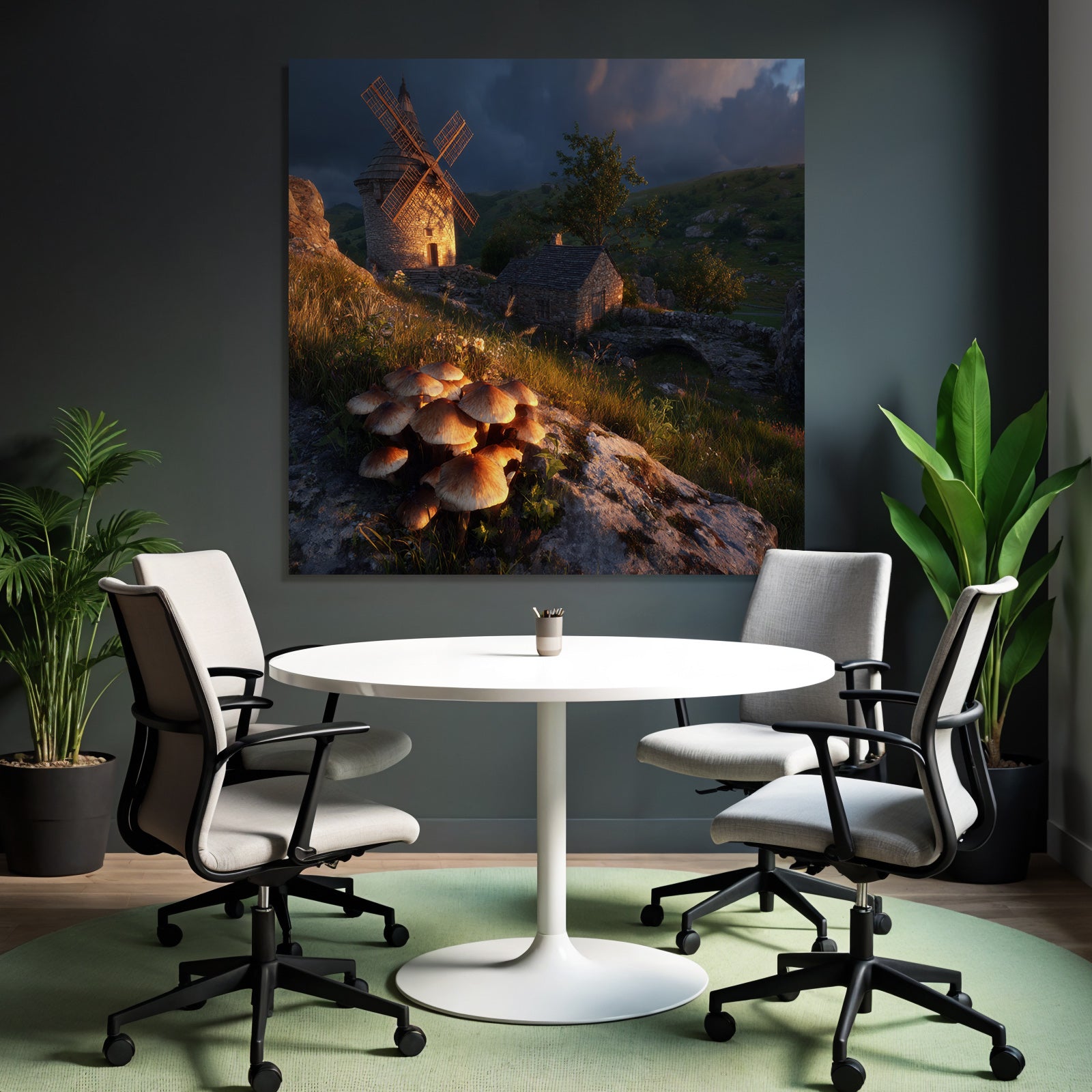 Malerische Landschaft Mit Windmühle Und Steinhäuschen