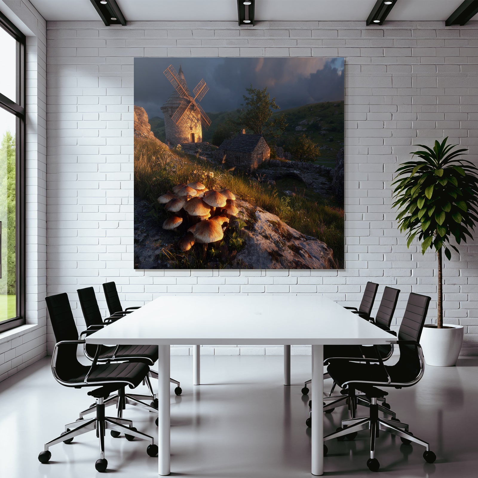 Malerische Landschaft Mit Windmühle Und Steinhäuschen