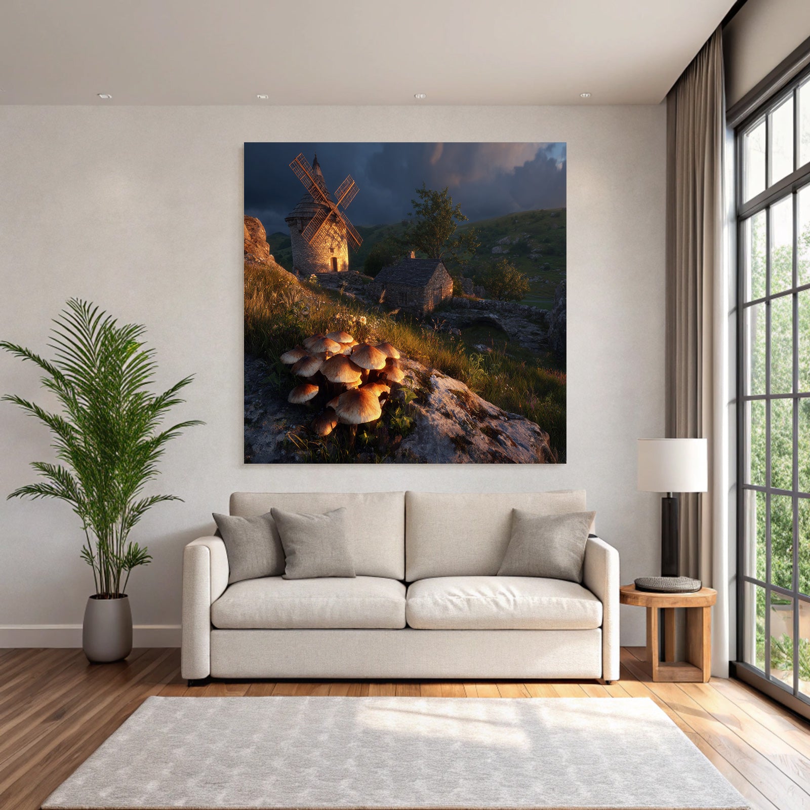 Malerische Landschaft Mit Windmühle Und Steinhäuschen