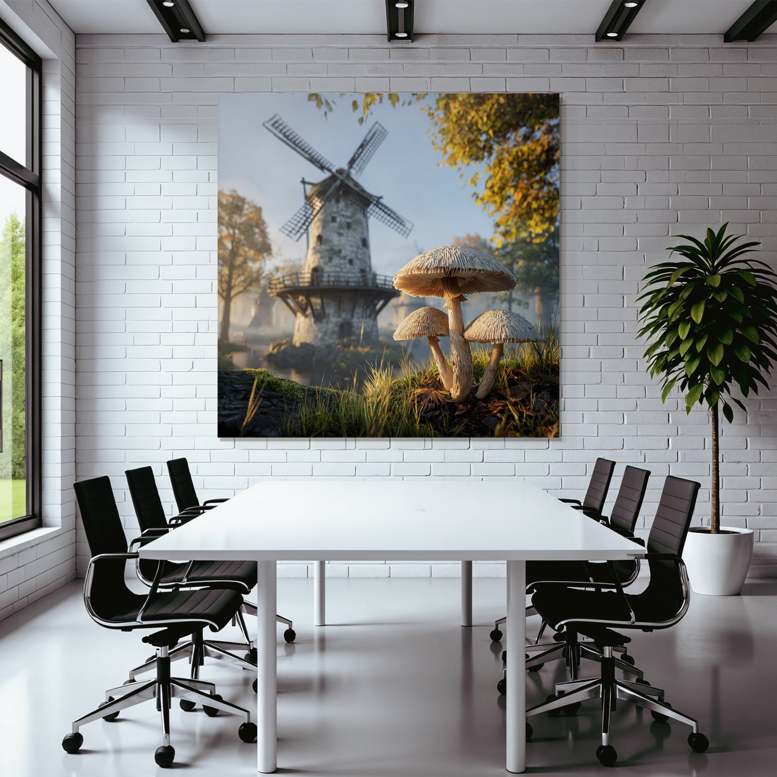 Ruhige Landschaft Mit Windmühle Und Pilzen