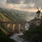 Steinerne Brülle Und Windmühle Im Landschaftsbild | Windmuehlen Leuchttuerme Bruecken | Architektur