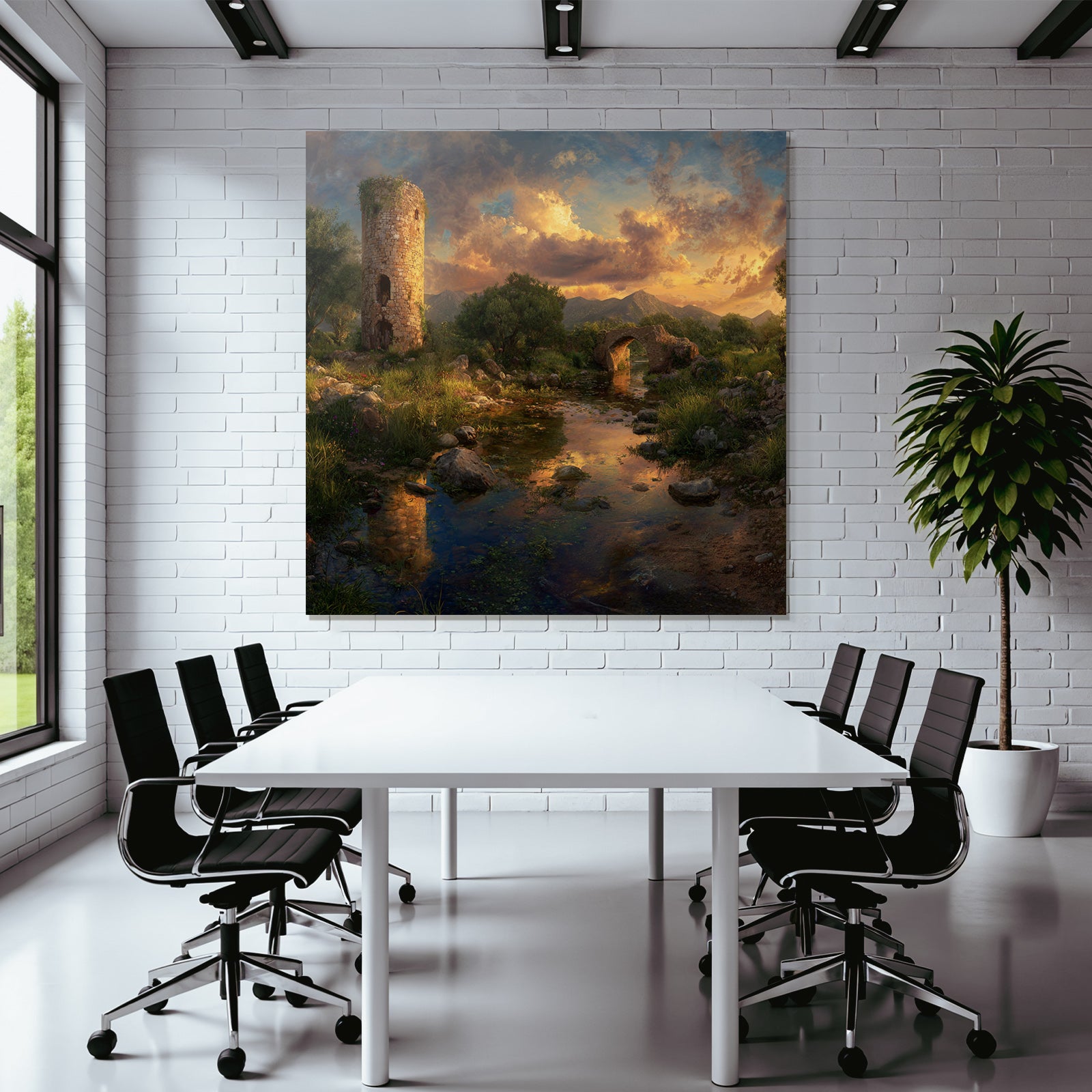 Steinernen Turm Und Bogenbrücke Im Sonnenuntergang