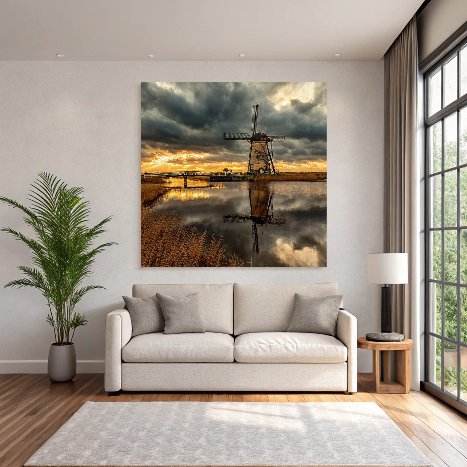 Traditionelle Windmühle Am Wasser Bei Sonnenuntergang