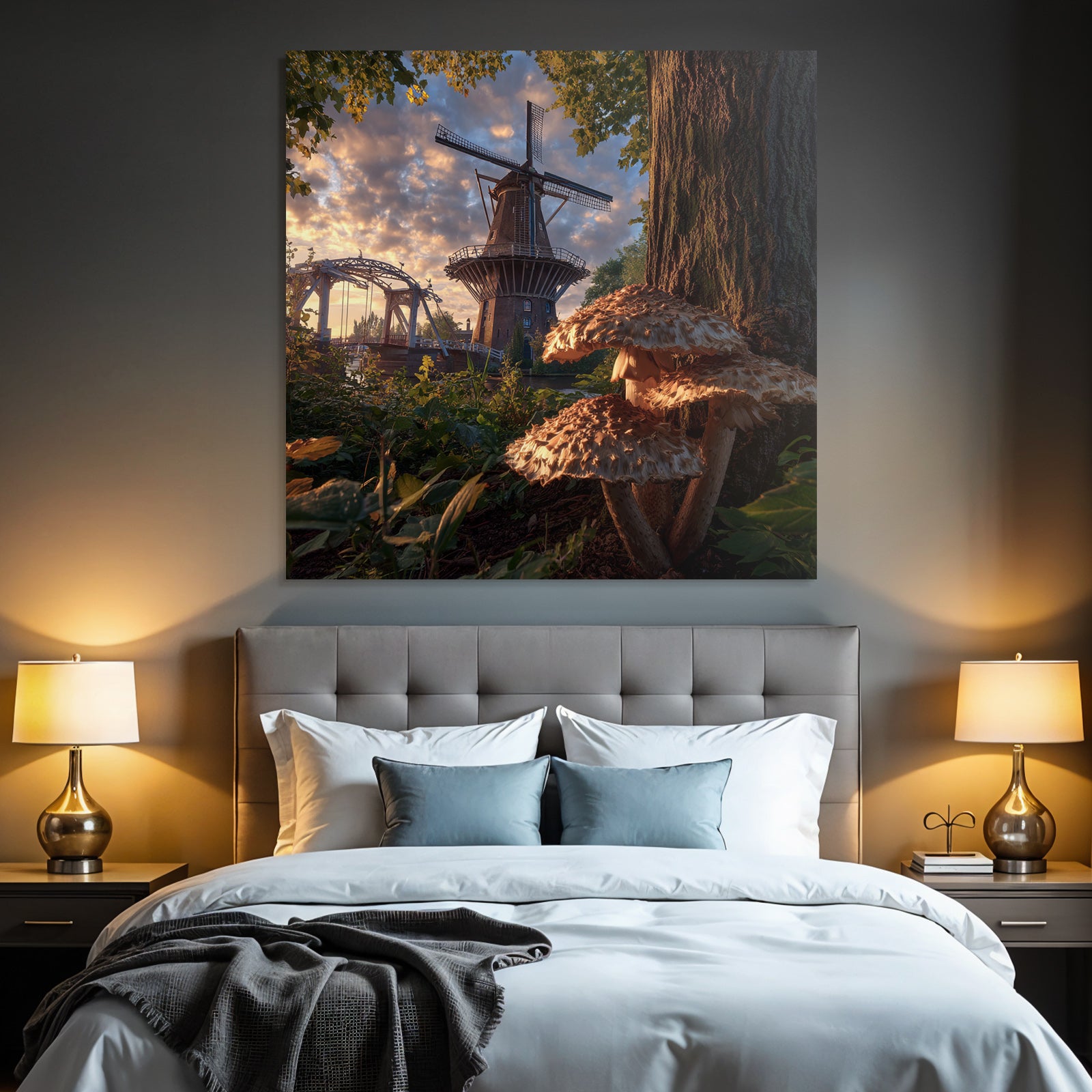 Traditionelle Windmühle Mit Schnecken Brücke Und Sonnenuntergang