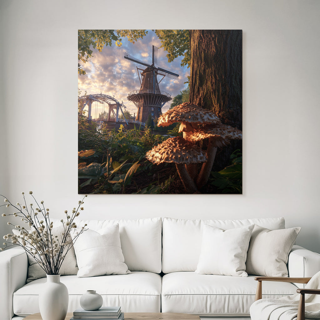 Traditionelle Windmühle Mit Schnecken Brücke Und Sonnenuntergang