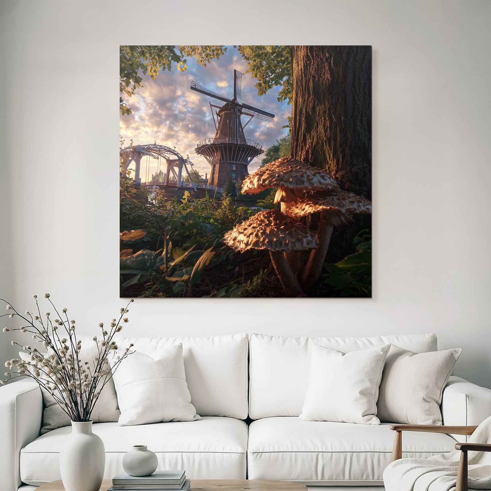 Traditionelle Windmühle Mit Schnecken Brücke Und Sonnenuntergang