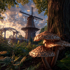 Traditionelle Windmühle Mit Schnecken Brücke Und Sonnenuntergang | Windmuehlen Leuchttuerme Bruecken | Architektur