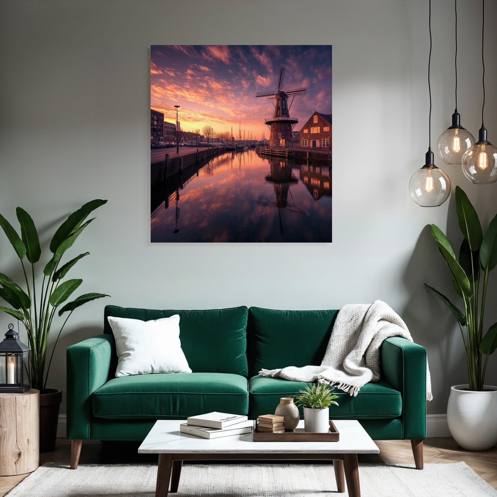 Windmühle Am See Bei Sonnenuntergang