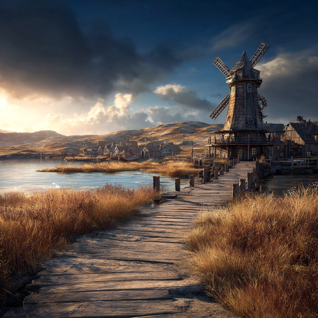 Windmühle Am Wasser Bei Sonnenaufgang Oder Sonnenuntergang | Windmuehlen Leuchttuerme Bruecken | Architektur