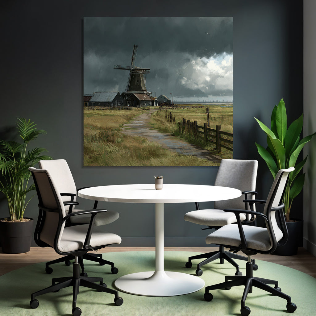 Windmühle Landschaft Sturmhimmel Herbstlandschaft