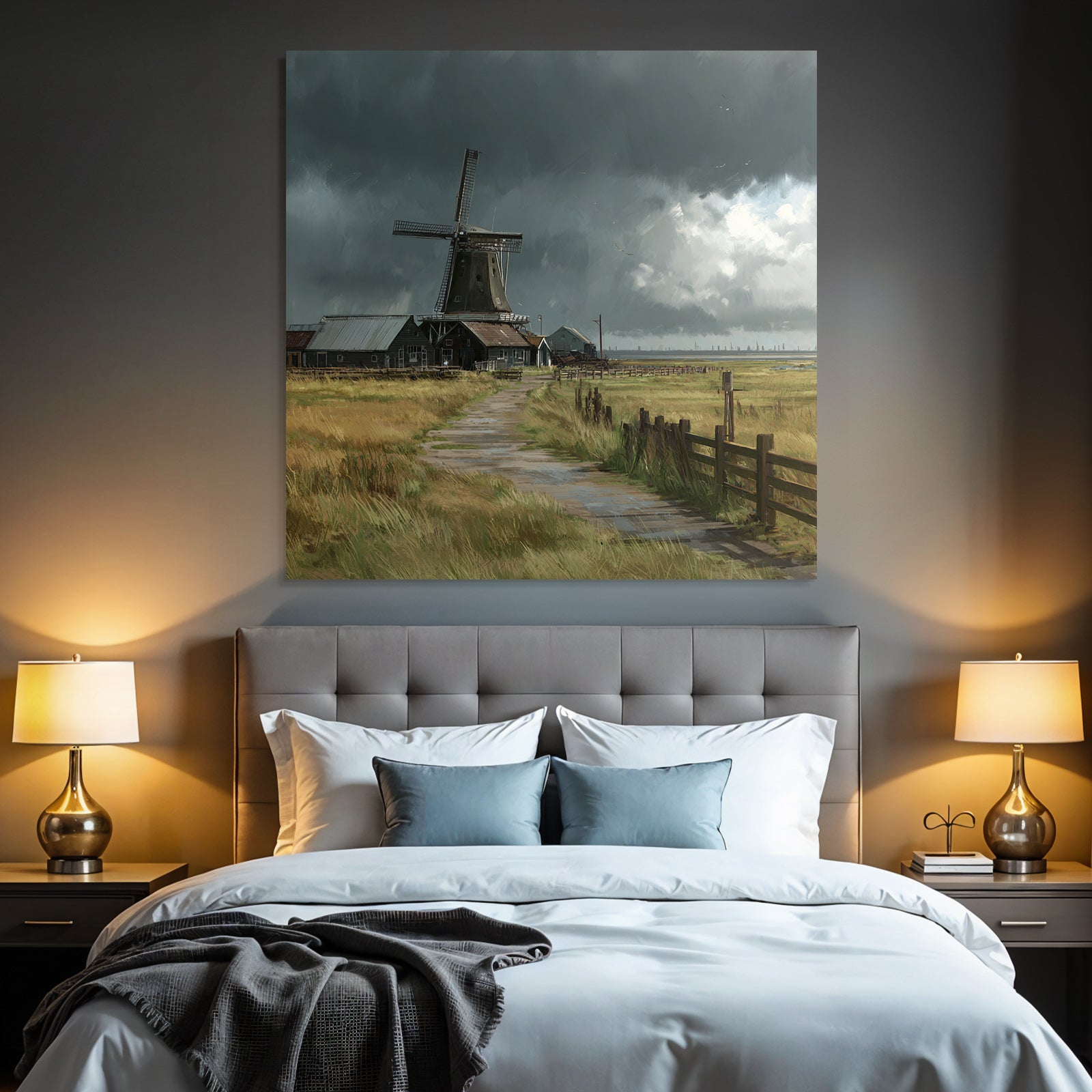 Windmühle Landschaft Sturmhimmel Herbstlandschaft