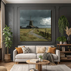 Windmühle Landschaft Sturmhimmel Herbstlandschaft