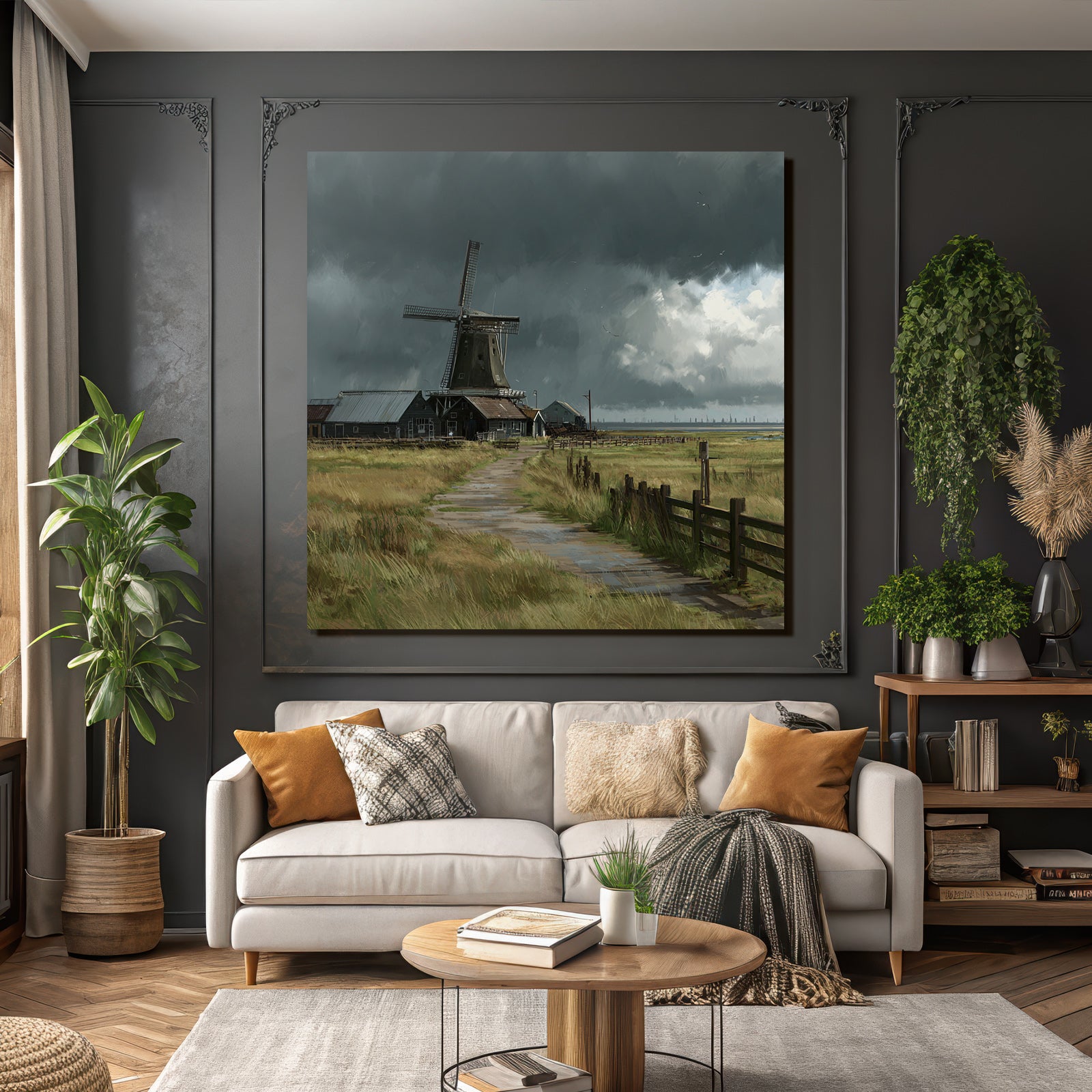 Windmühle Landschaft Sturmhimmel Herbstlandschaft