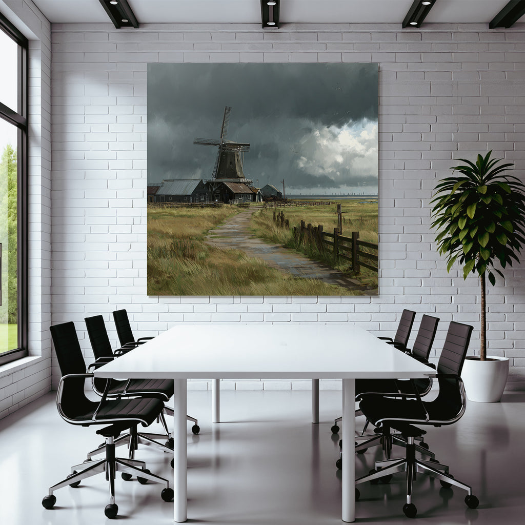 Windmühle Landschaft Sturmhimmel Herbstlandschaft