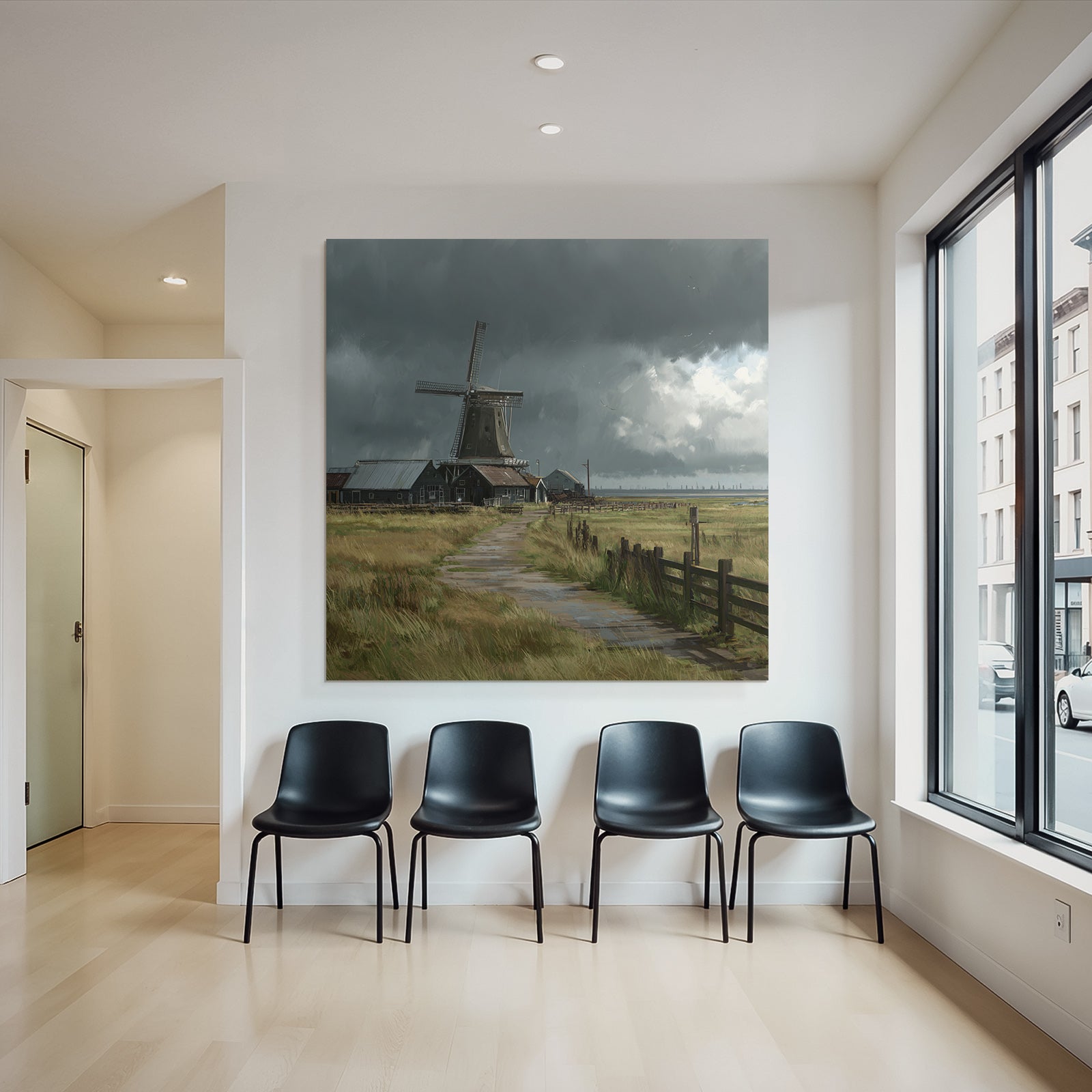 Windmühle Landschaft Sturmhimmel Herbstlandschaft