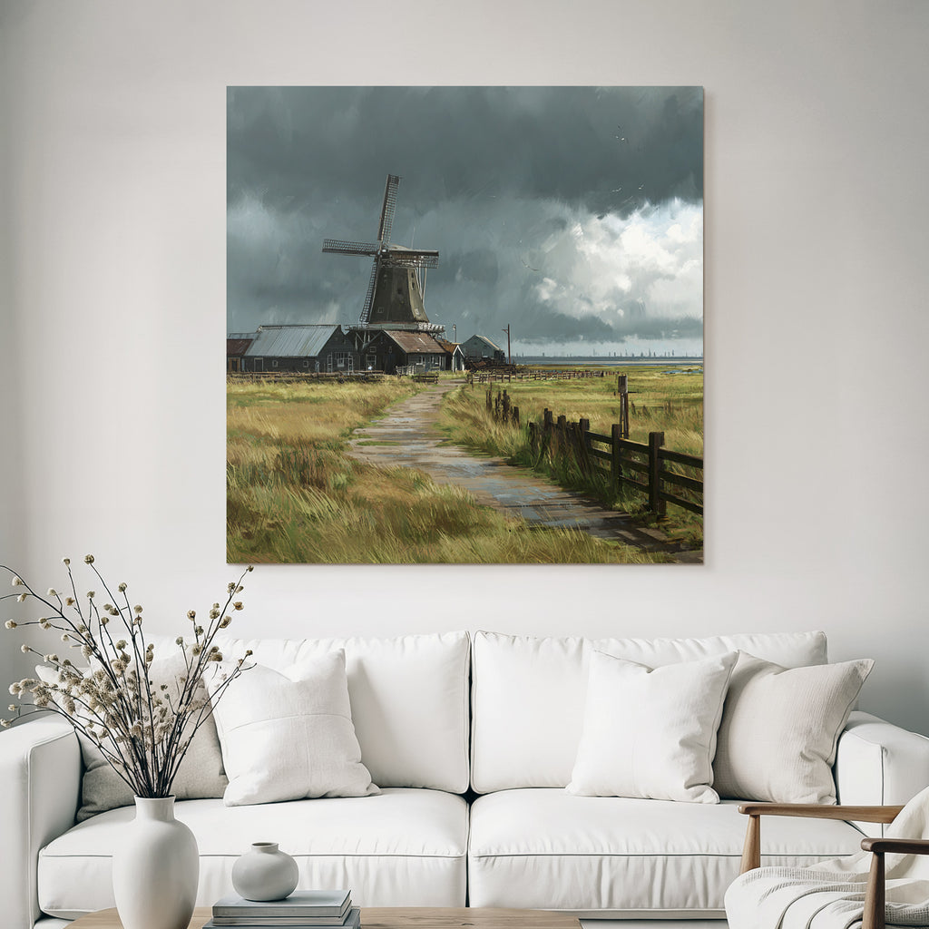 Windmühle Landschaft Sturmhimmel Herbstlandschaft
