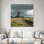 Windmühle Landschaft Sturmhimmel Herbstlandschaft