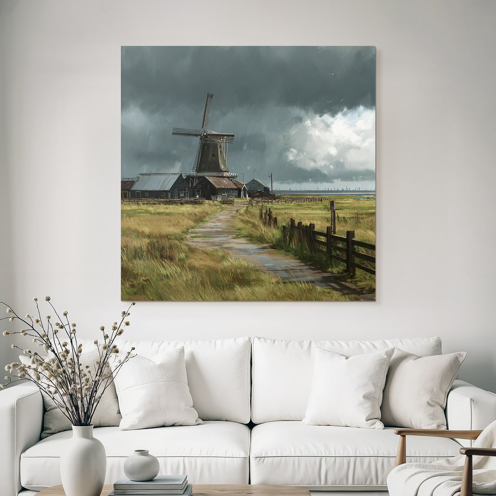 Windmühle Landschaft Sturmhimmel Herbstlandschaft