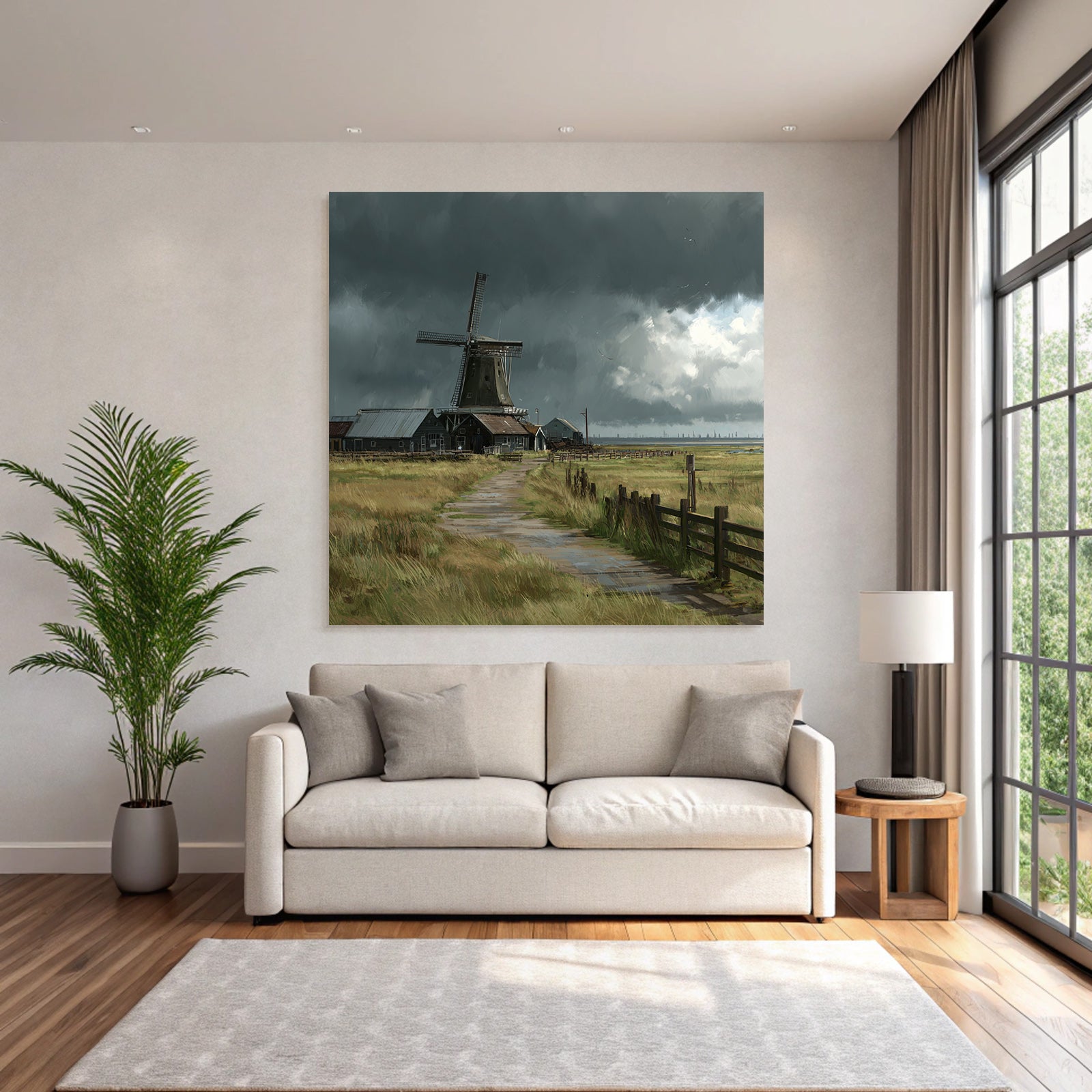 Windmühle Landschaft Sturmhimmel Herbstlandschaft