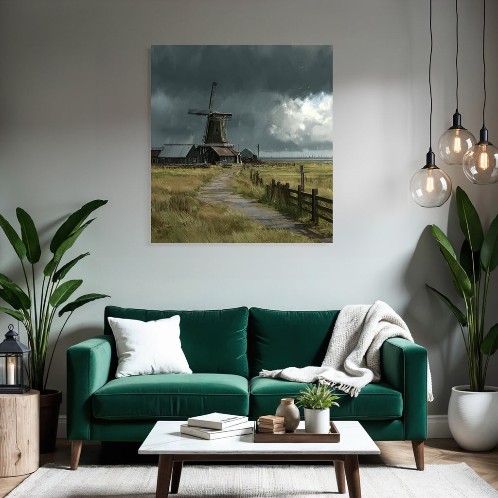 Windmühle Landschaft Sturmhimmel Herbstlandschaft