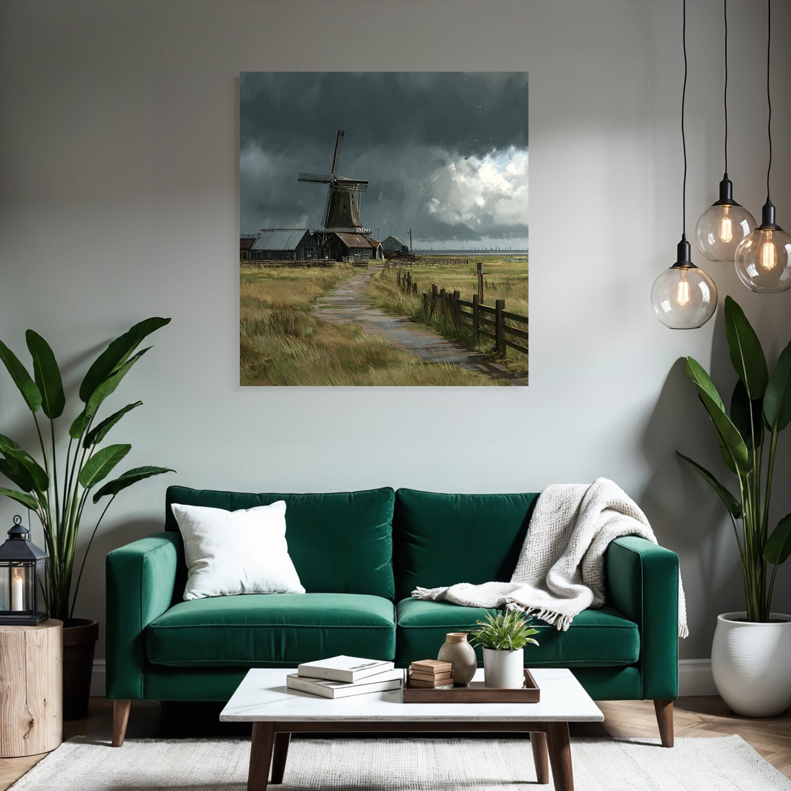 Windmühle Landschaft Sturmhimmel Herbstlandschaft