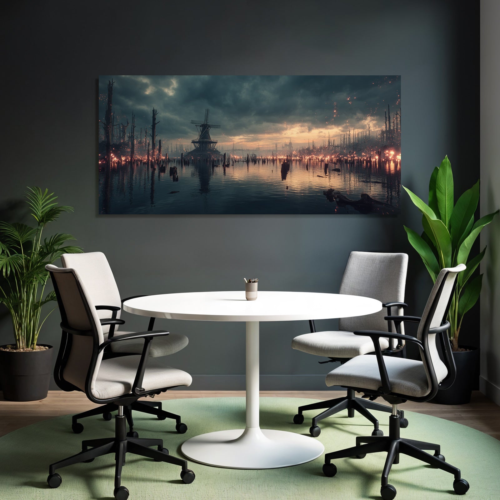 Dramatische Landschaft Mit Windmühle Und Wasser Verfall Environmental Change Dystopie