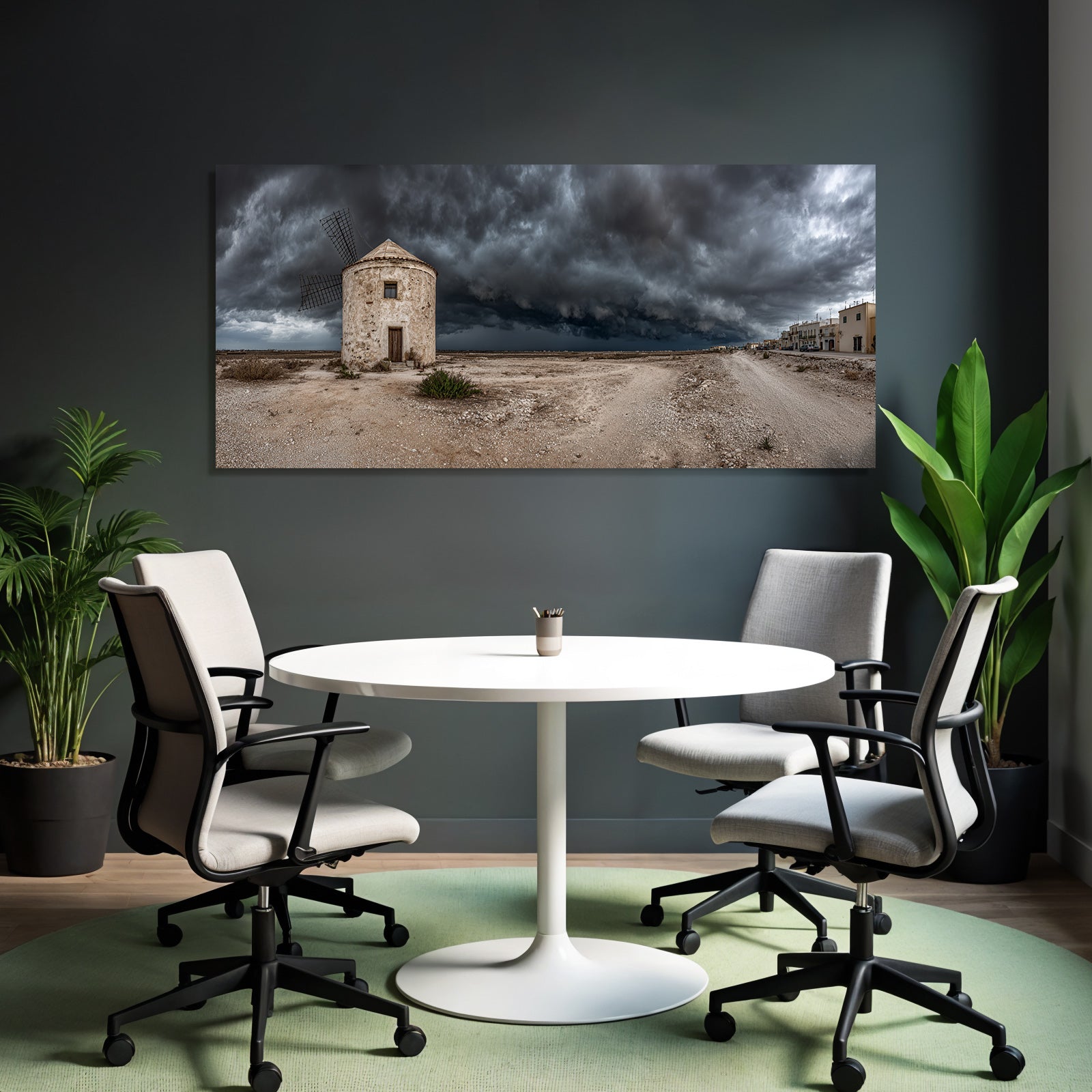 Dramatische Landschaft Mühle Unter Sturmhimmel