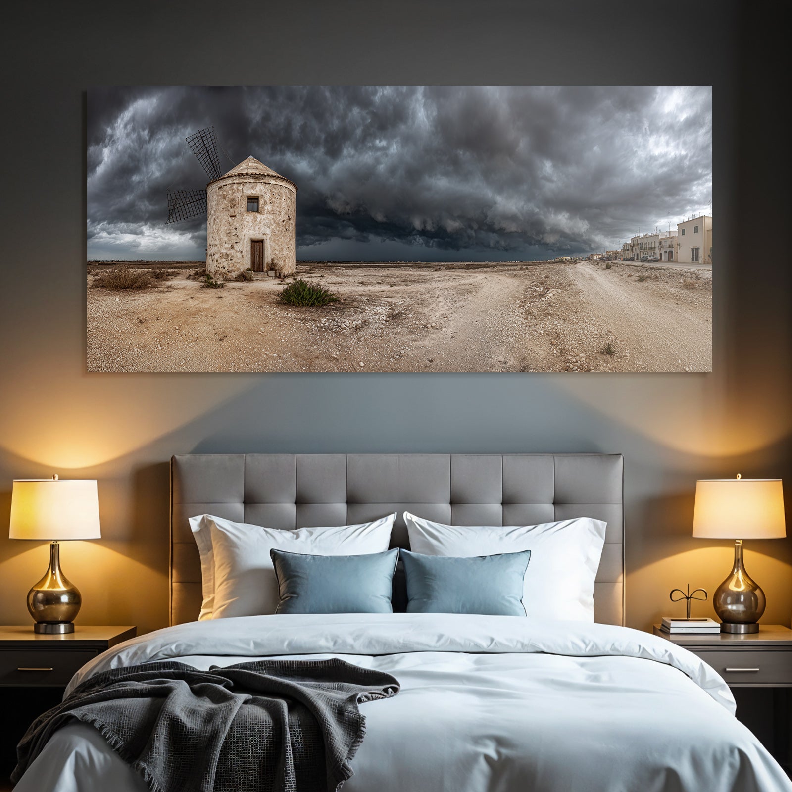 Dramatische Landschaft Mühle Unter Sturmhimmel
