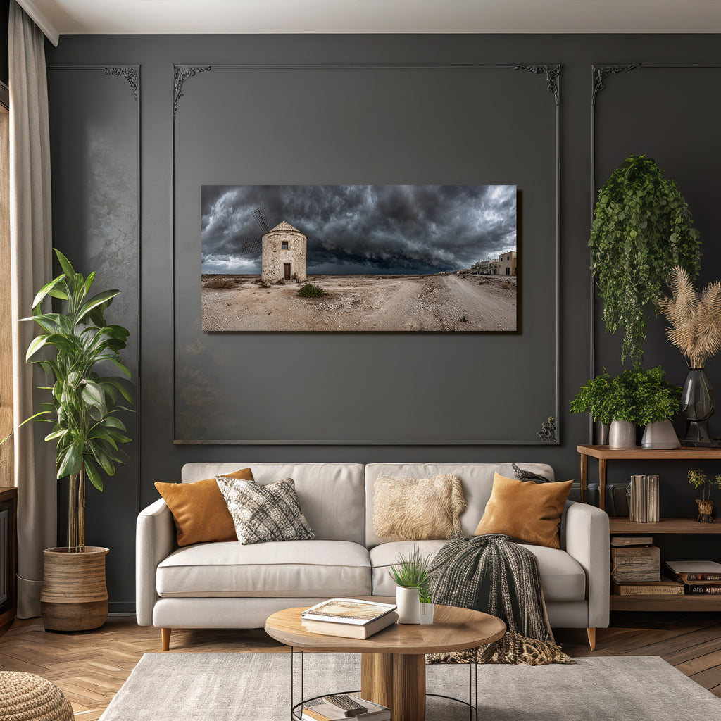 Dramatische Landschaft Mühle Unter Sturmhimmel