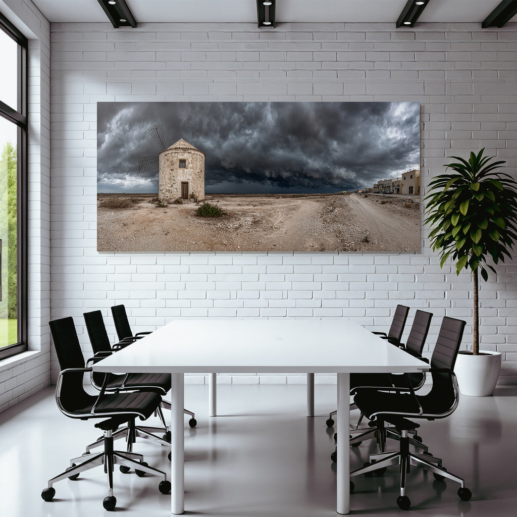 Dramatische Landschaft Mühle Unter Sturmhimmel