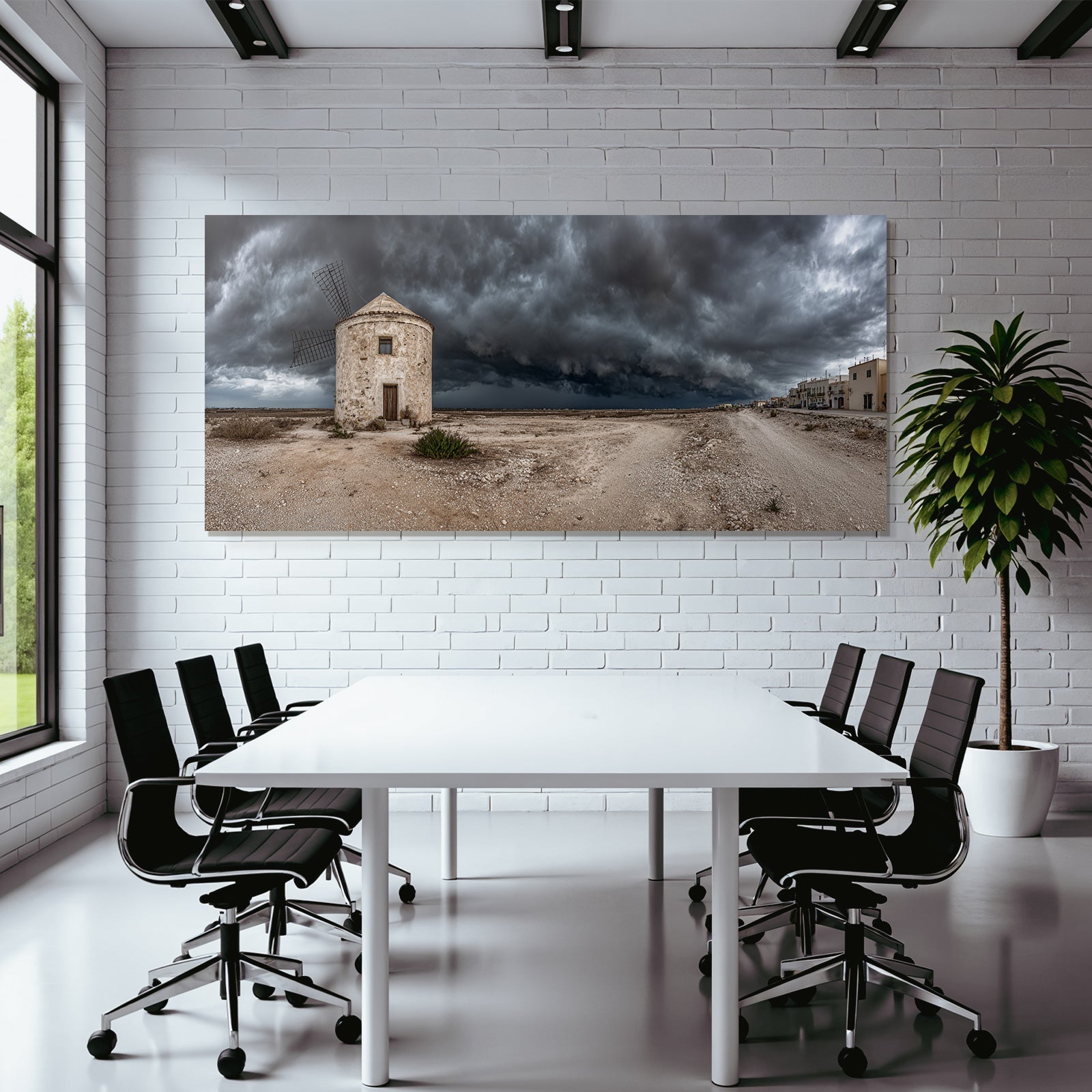 Dramatische Landschaft Mühle Unter Sturmhimmel