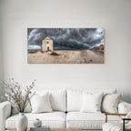 Dramatische Landschaft Mühle Unter Sturmhimmel