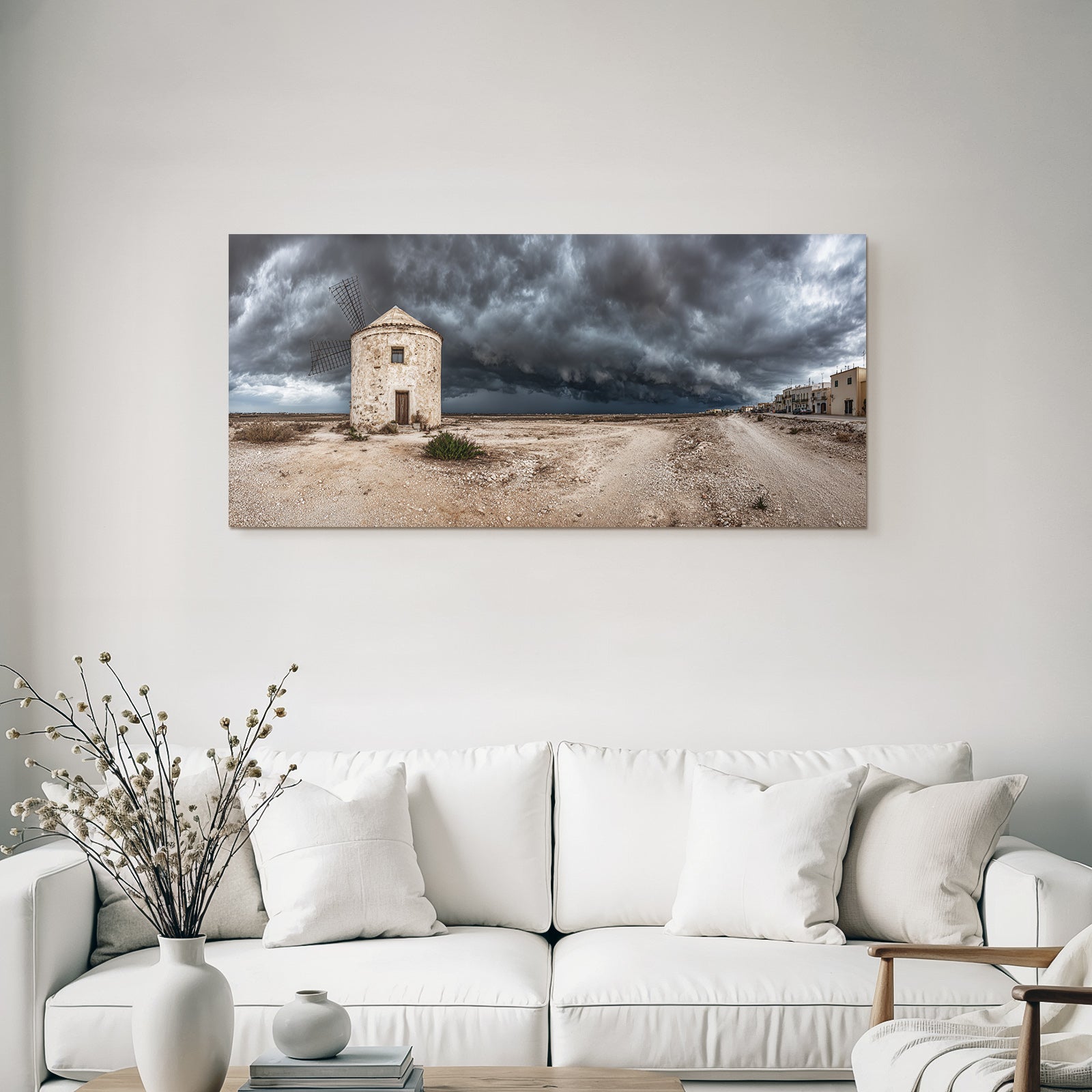 Dramatische Landschaft Mühle Unter Sturmhimmel