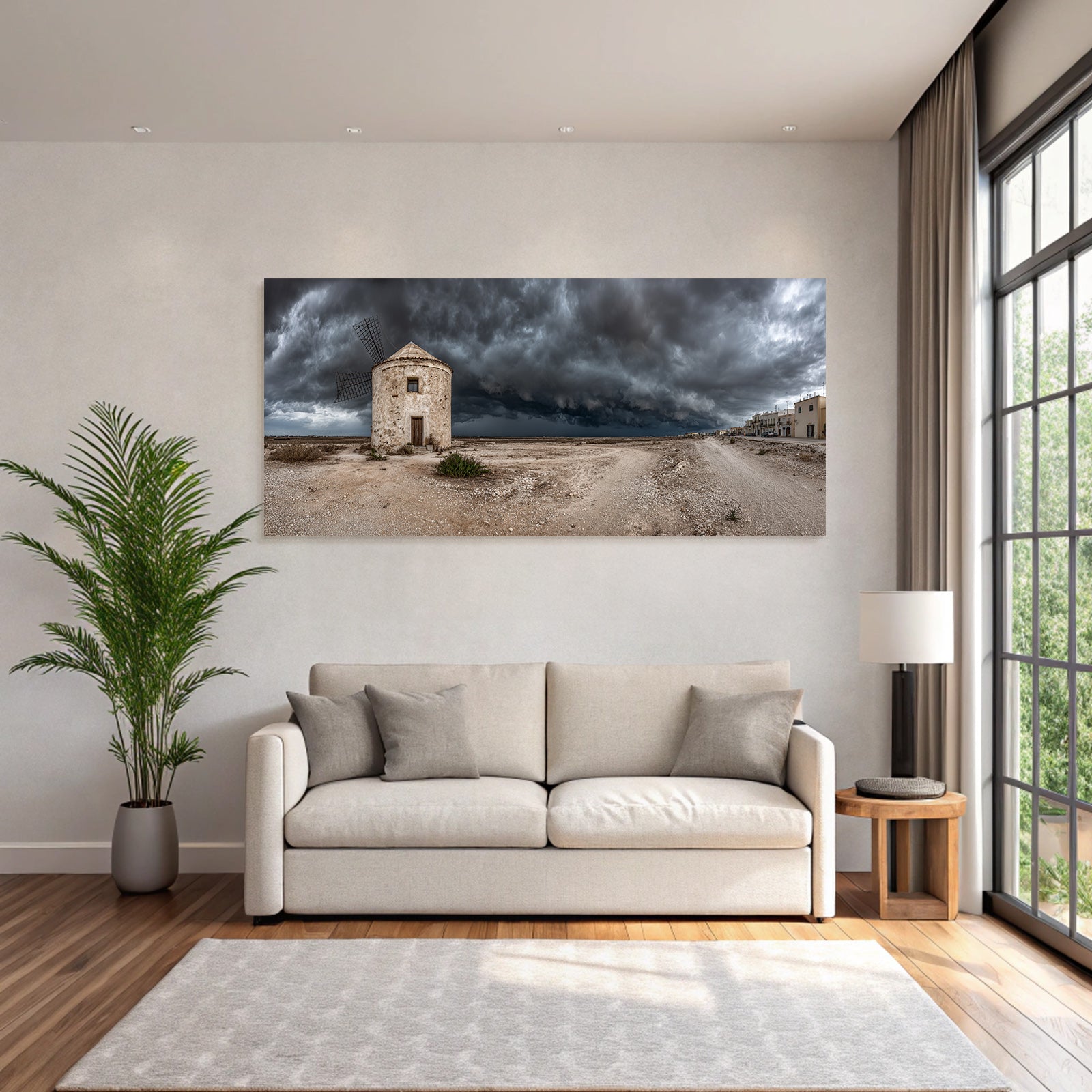 Dramatische Landschaft Mühle Unter Sturmhimmel