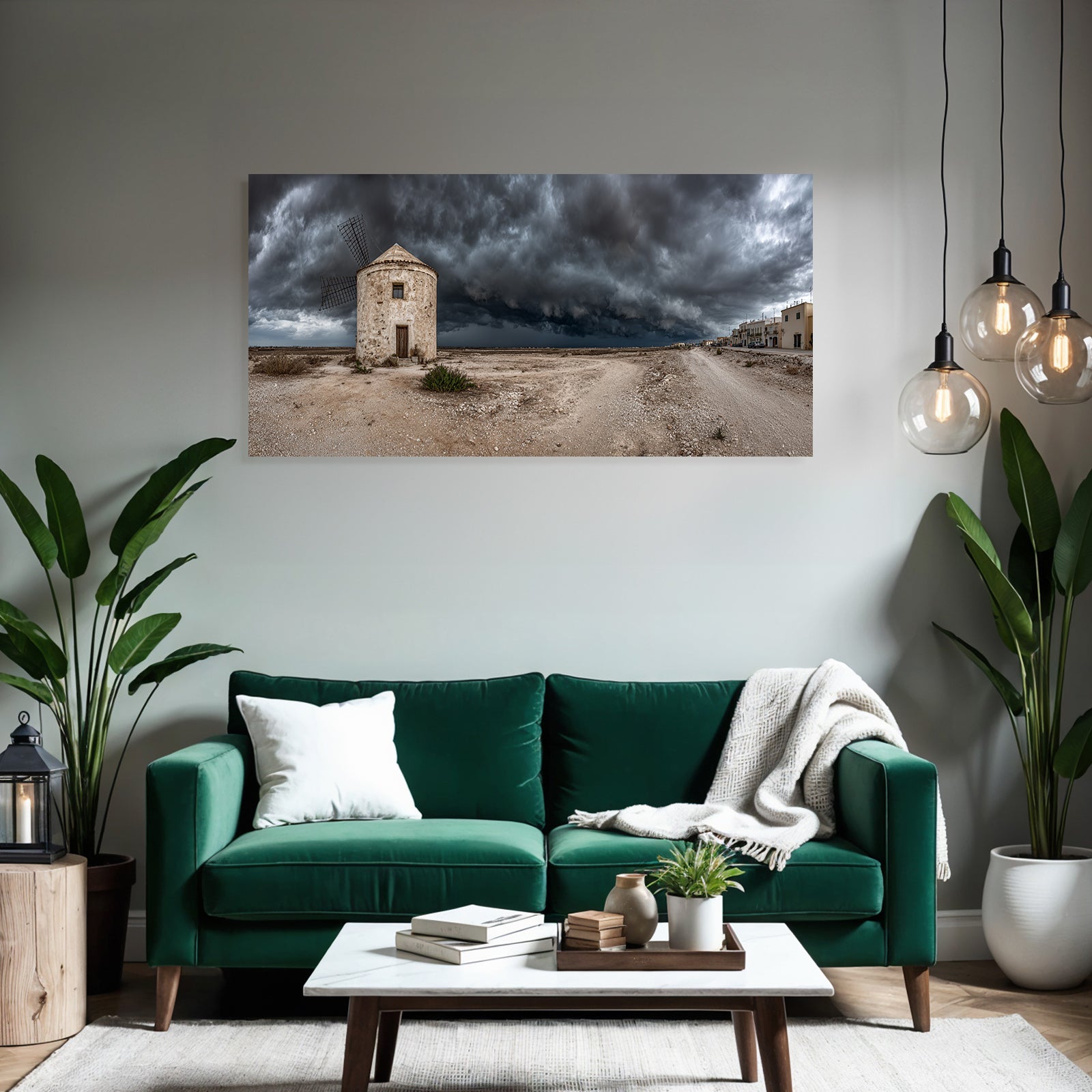 Dramatische Landschaft Mühle Unter Sturmhimmel