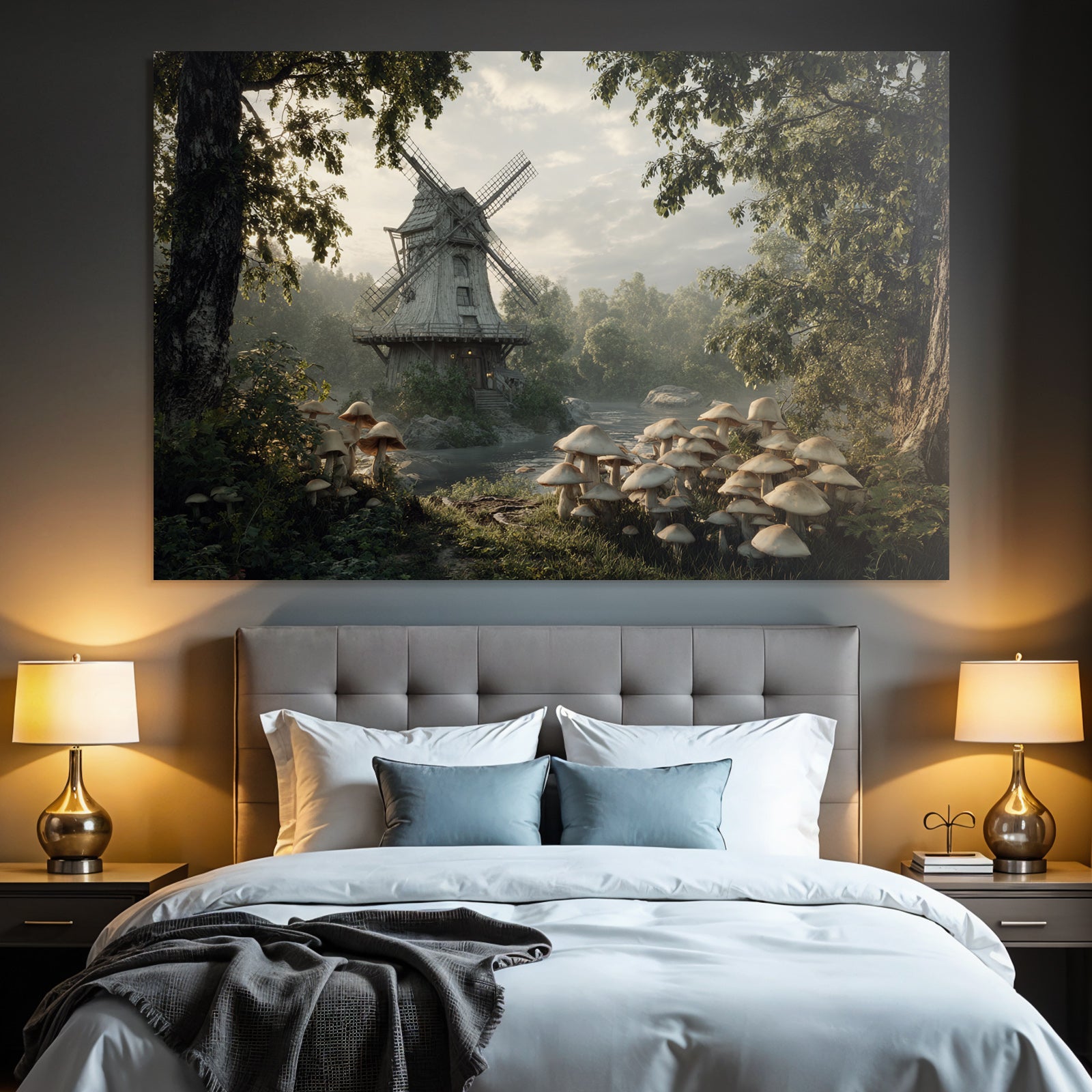 Friedliche Landschaft Mit Windmühle Und Fluss