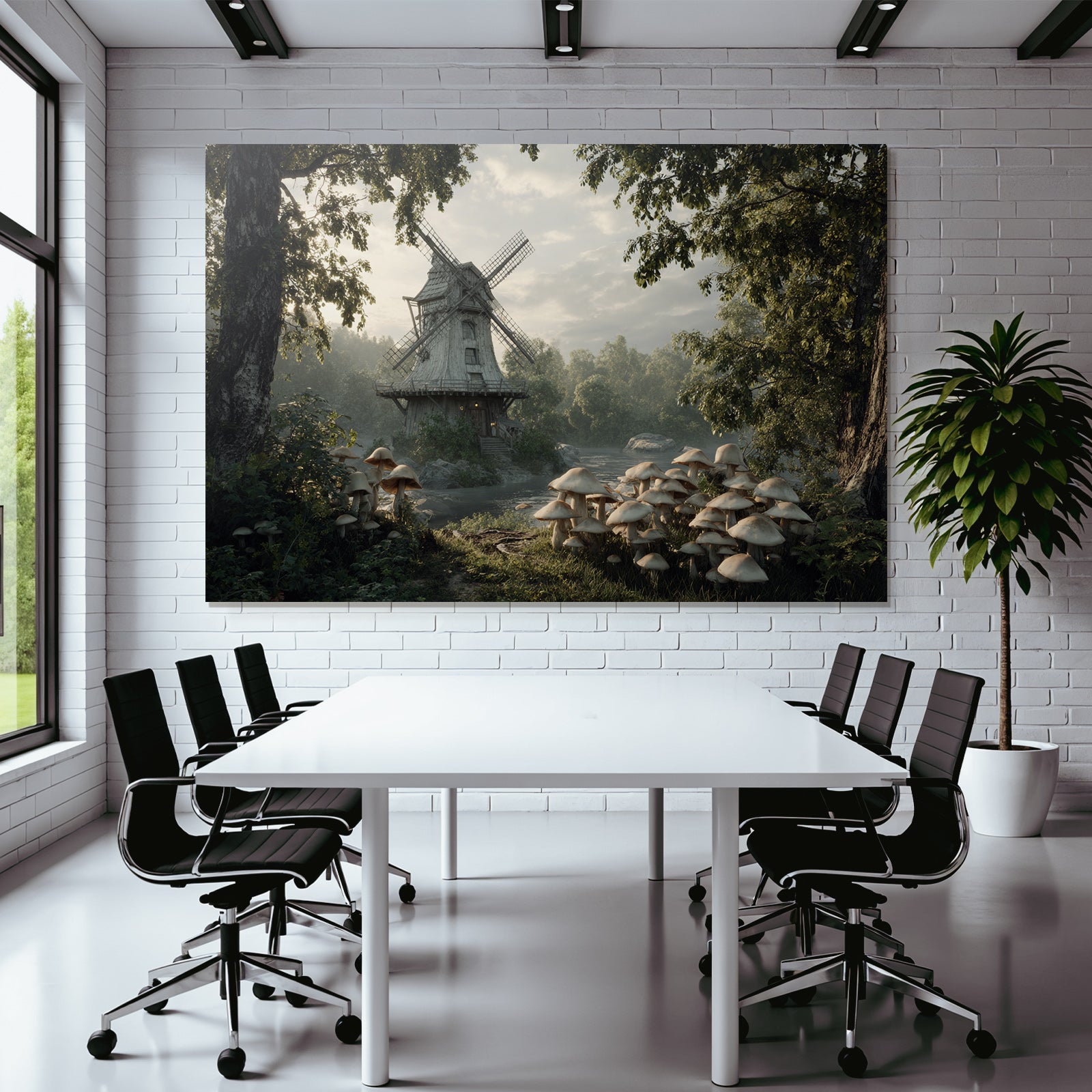 Friedliche Landschaft Mit Windmühle Und Fluss