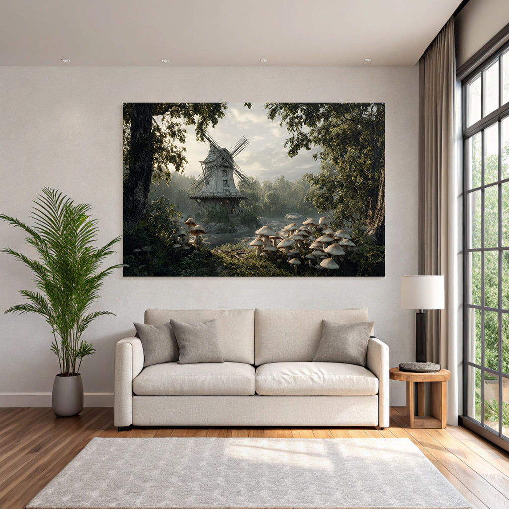 Friedliche Landschaft Mit Windmühle Und Fluss