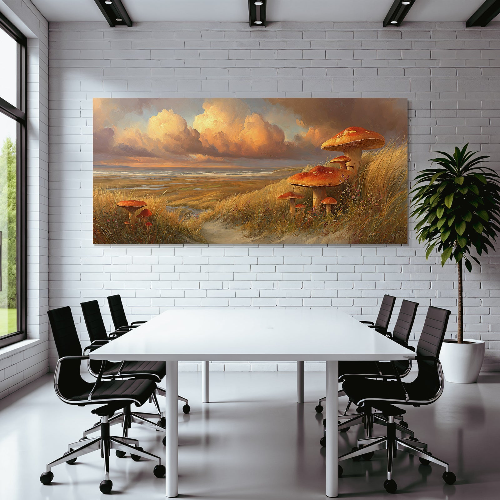 Grosse Vibrante Pilze In Der Natur Mit Hübschem Himmel Und Meerblick