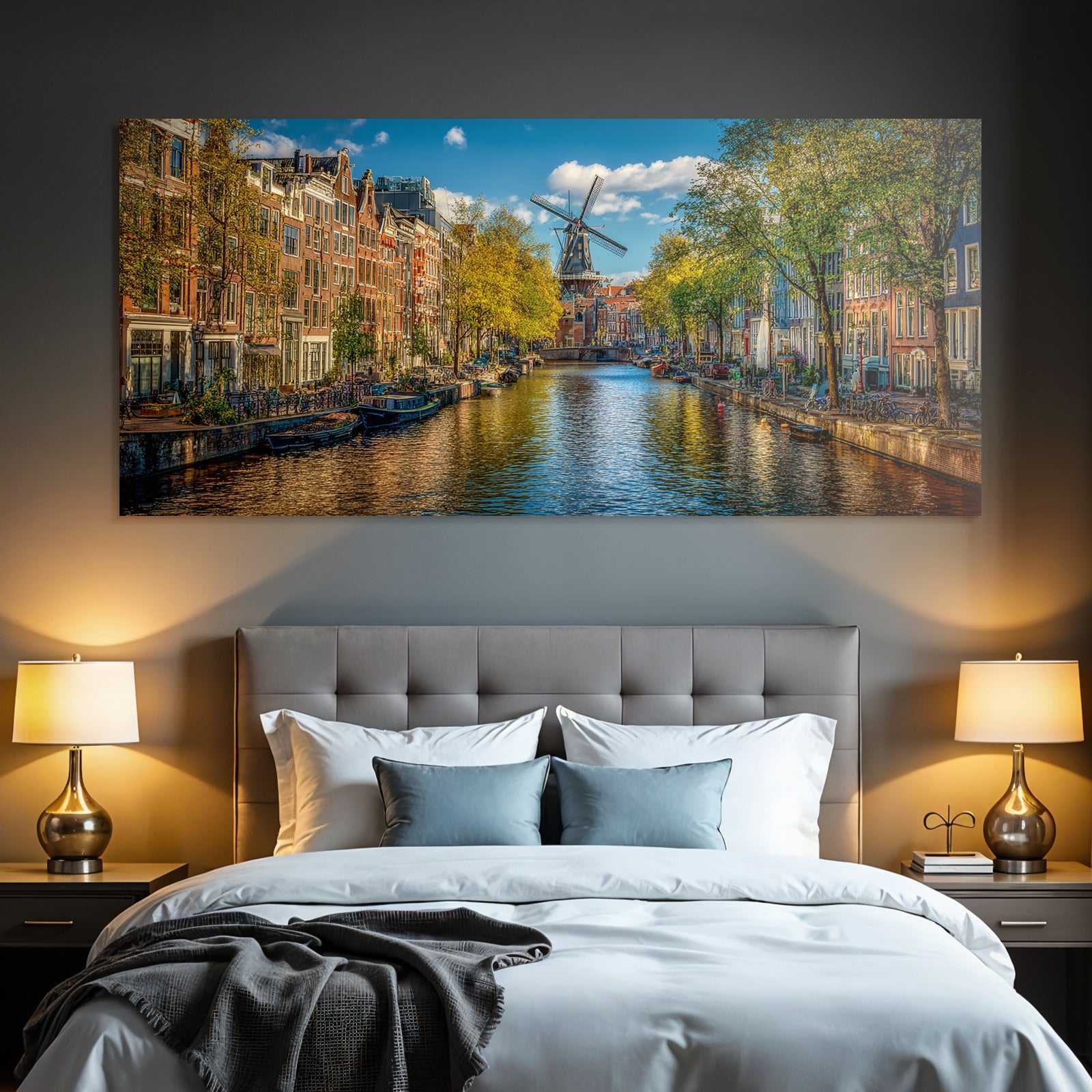 Kanalszene Amsterdam Herbstlandschaft Reflexionen In Wasser